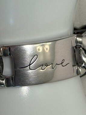 Love Silver Tone Engraved Bracelet Love Bible Stretchy Distressed Chain Link